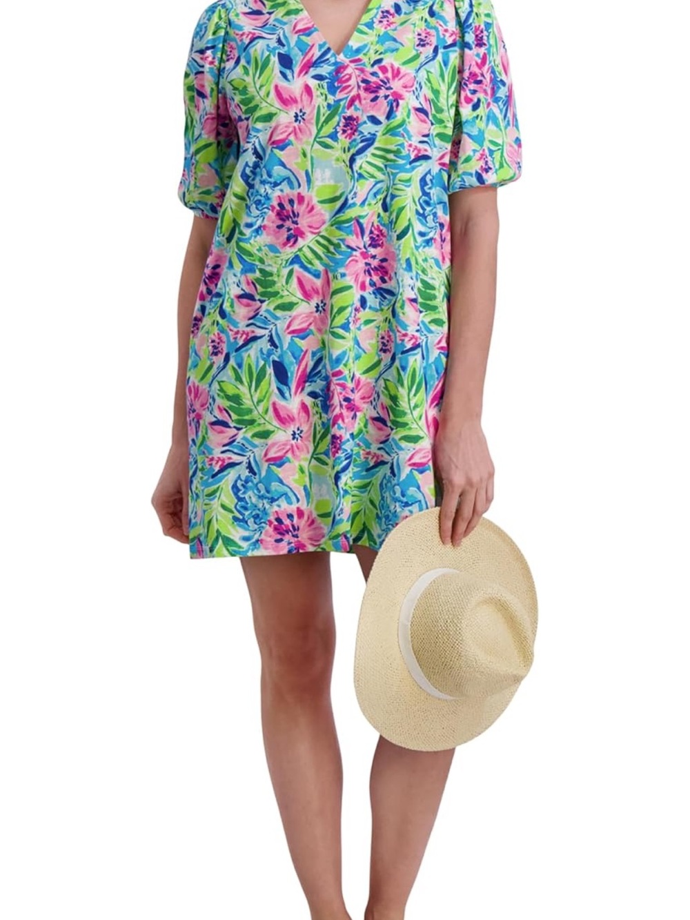 Stella Parker Floral Shift Dress in Pink & Green